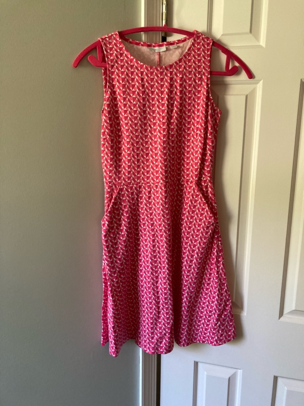 New York & Company Sleeveless Pink Geometric Skater Dress